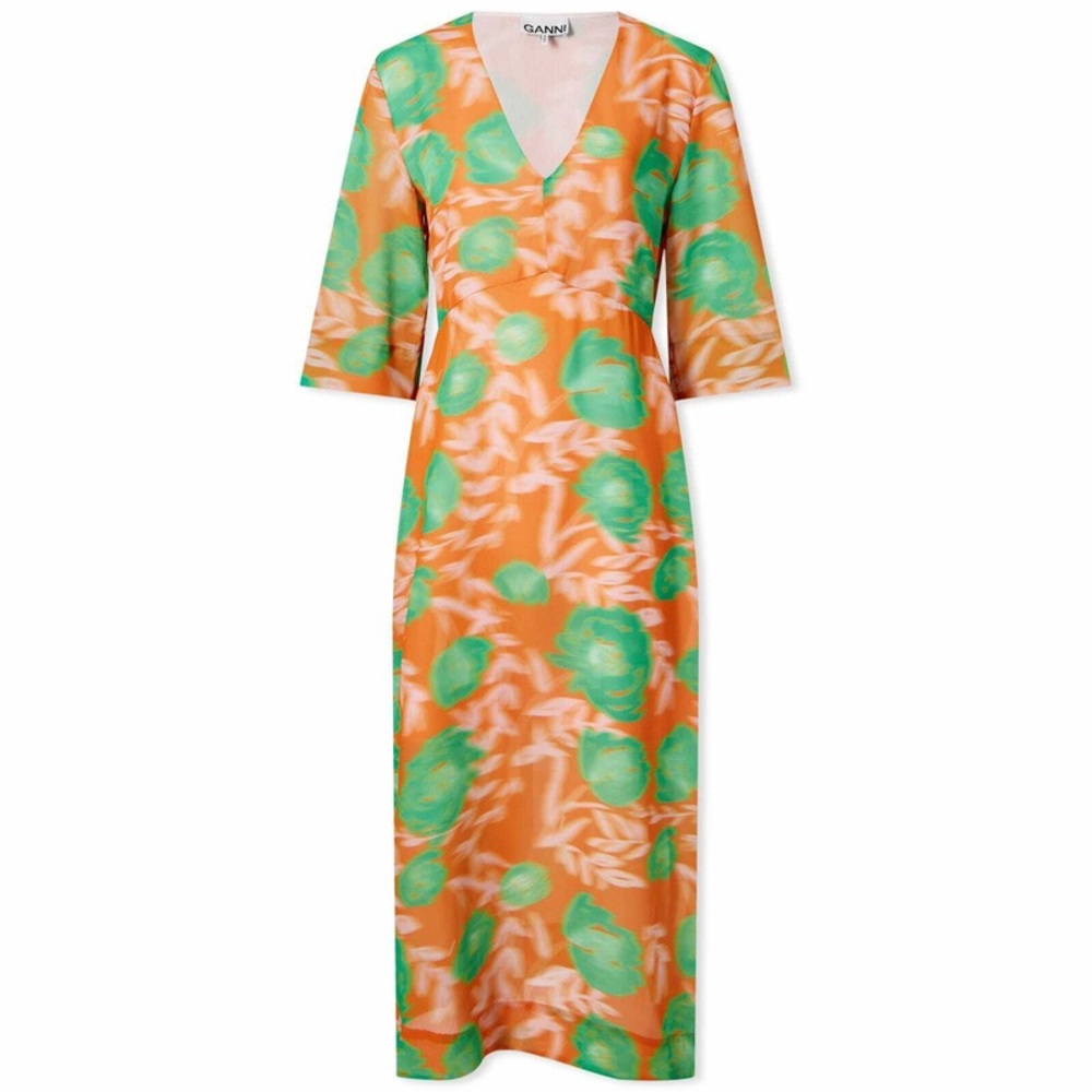 GANNI Orange and Green Floral Dress